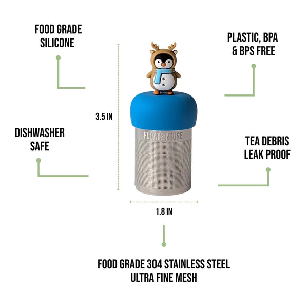 Reindeer Penguin | Floating Tea Infuser | Blue Base | Brown