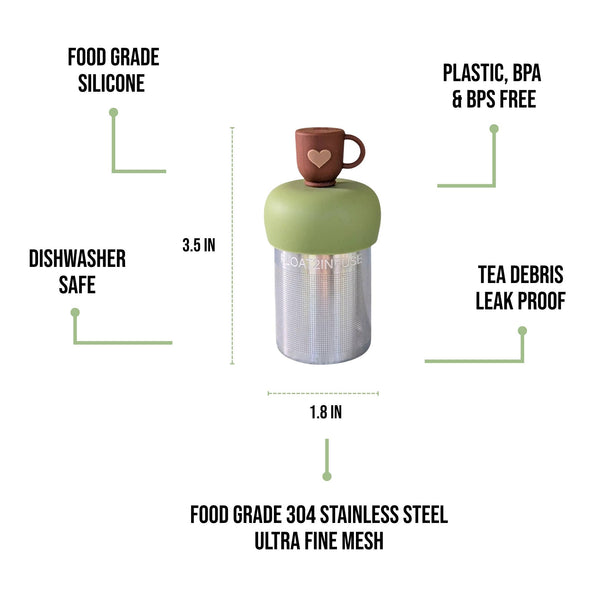 Heart Tea Cup | Floating Tea Infuser | Green Base | Brown