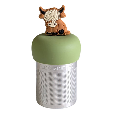 2D Highland Cow | Floating Tea Infuser | Green Base | Blonde