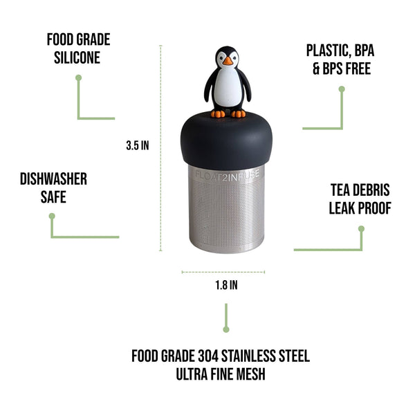 Penguin | Floating Tea Infuser | Black Base | Black & White