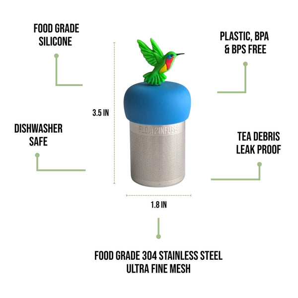 Green Hummingbird | Floating Tea Infuser | Blue Base | Green