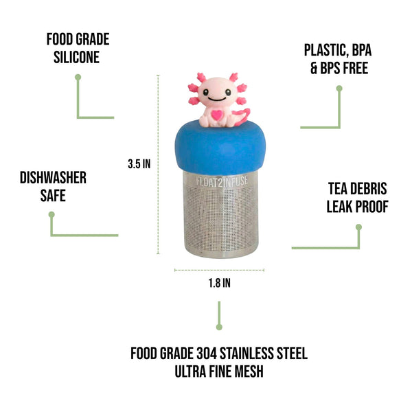 Axolotl | Floating Tea Infuser | Blue Base | Pink Axolotl