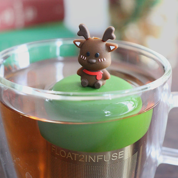 Red Scarf Reindeer | Floating Tea Infuser |Green Base |Brown