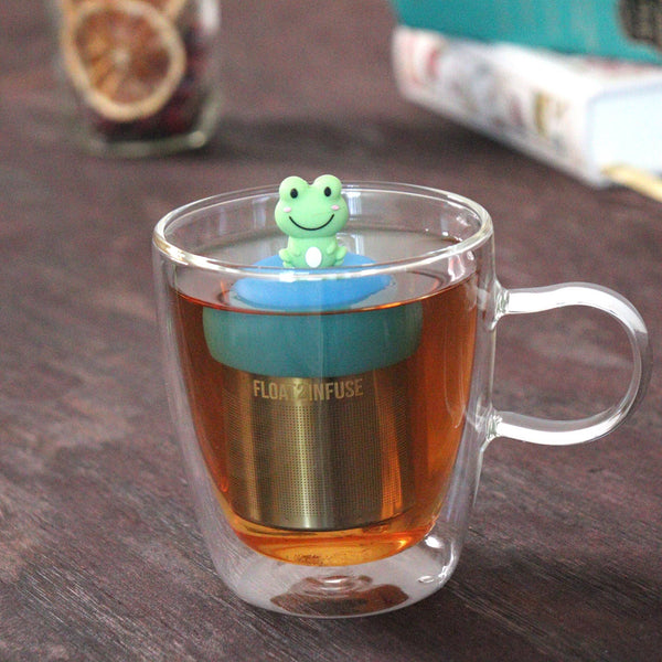 Cute Frog | Floating Tea Infuser I Blue Base | Green Frog