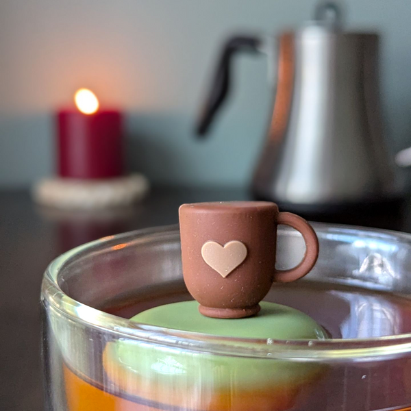 Heart Tea Cup | Floating Tea Infuser | Green Base | Brown