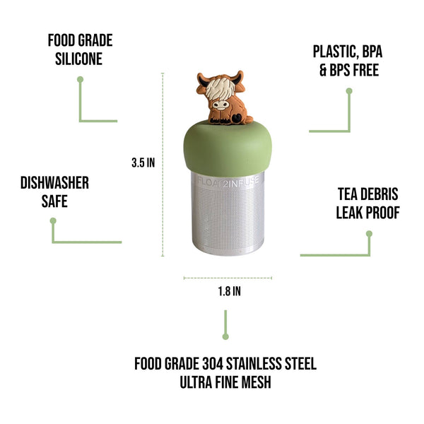 2D Highland Cow | Floating Tea Infuser | Green Base | Blonde
