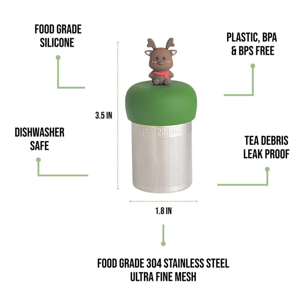 Red Scarf Reindeer | Floating Tea Infuser |Green Base |Brown